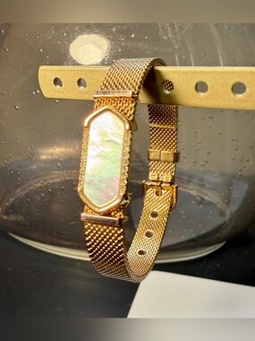 Keep Collective Mesh Metal Rose Gold Charm Bracelet With Mother Of Pearl Charm